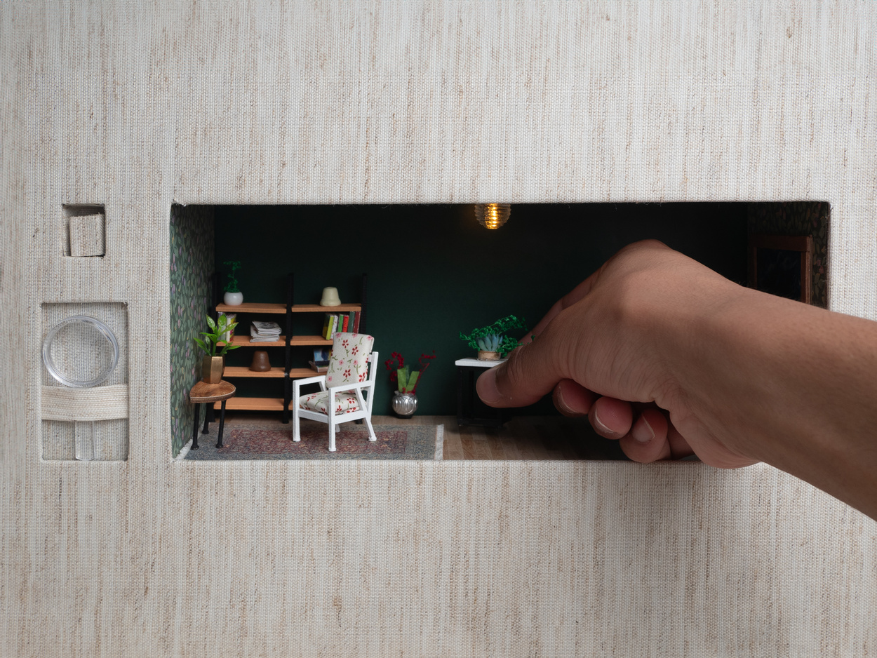 Book spread with big M